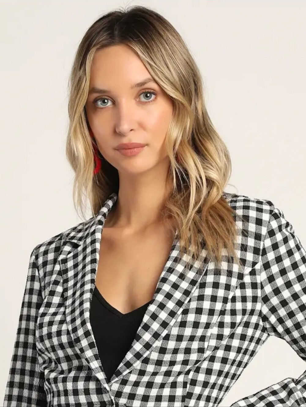 Lafayette 148 New York Black & White Gingham Cropped Blazer Top